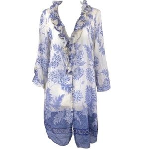 ZARA‎ Floral Button Down Ruffled Tunic